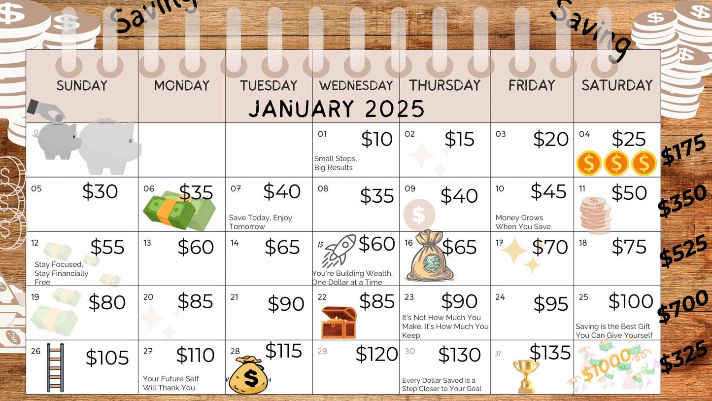 2025 January Savings Challenge Calendar | 1,000 Goal | 30-Day Savings Plan | Printable Financial Tracker