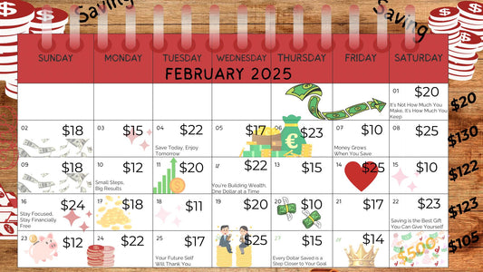 2025 February Savings Challenge Calendar | 500 Goal | 28-Day Savings Plan | Printable Financial Tracker