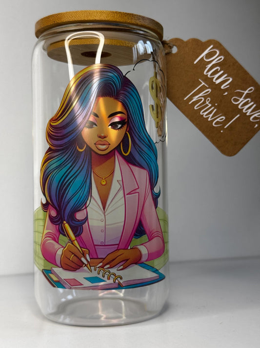 Plan, Save, Thrive Savings Jar - 16oz Bamboo Lid Jar with 3 Bonus Challenges - Perfect Gift to Jumpstart Your Financial Journey