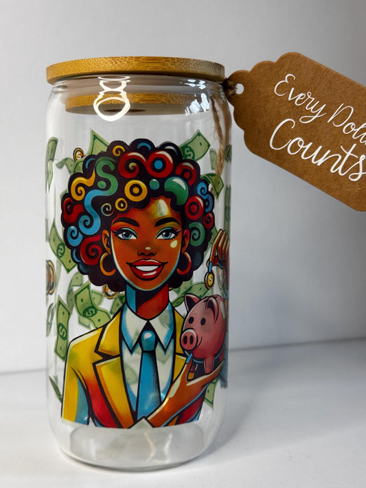 Every Dollar Counts Savings Jar - 16oz Glass Jar with Bamboo Lid + 3 Bonus Challenges - Fun & Motivational Savings Tool