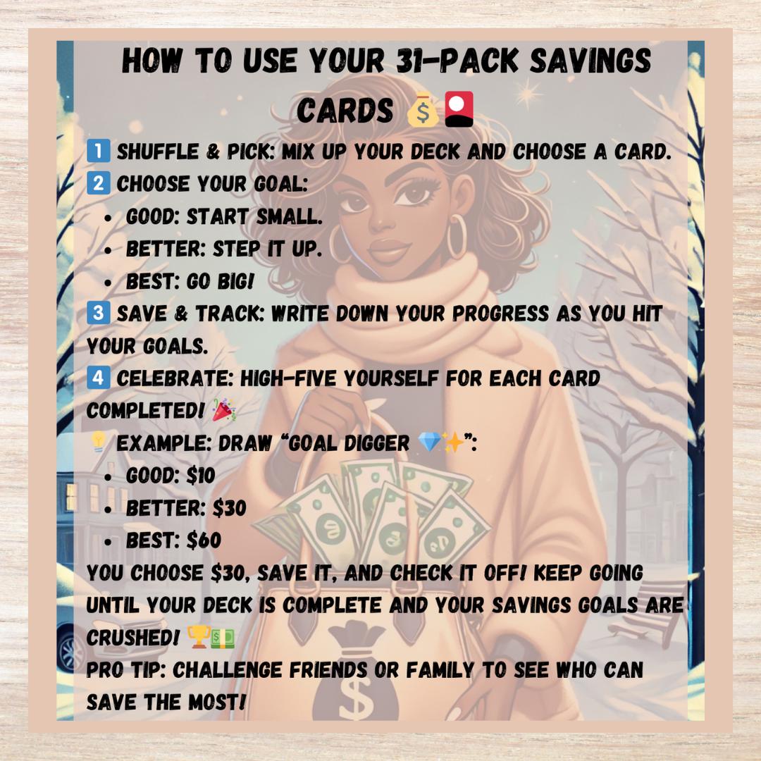 31-Pack Savings Challenge Cards: Fun & Easy Money-Saving Game for Budgeting, Financial Goals, and Building Wealth with Creative Challenges