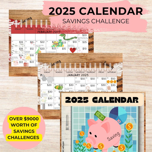 2025 Daily Savings Challenge Calendar – Digital Download | Save Over 9,000 | Printable Yearly Budget Planner
